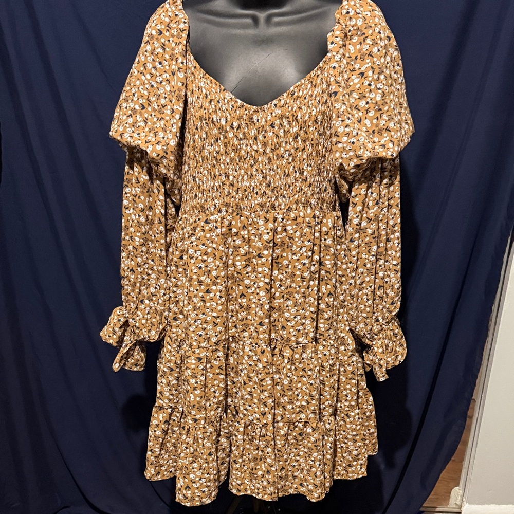 POL Mustard Floral Long Sleeve Dress